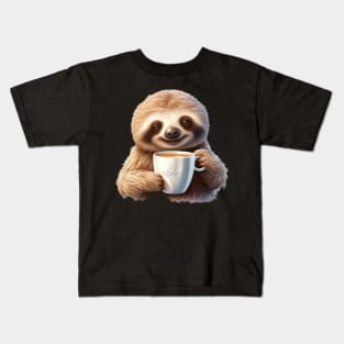 Cute Sloth with Coffee Drink Kids T-Shirt